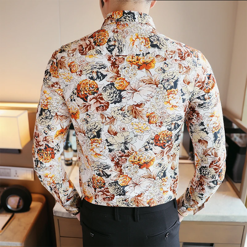 2024 New Men\'s Long-Sleeve Printed Shirts, Single-breasted Lapel Shirt for Men Business Casual Camisa Top