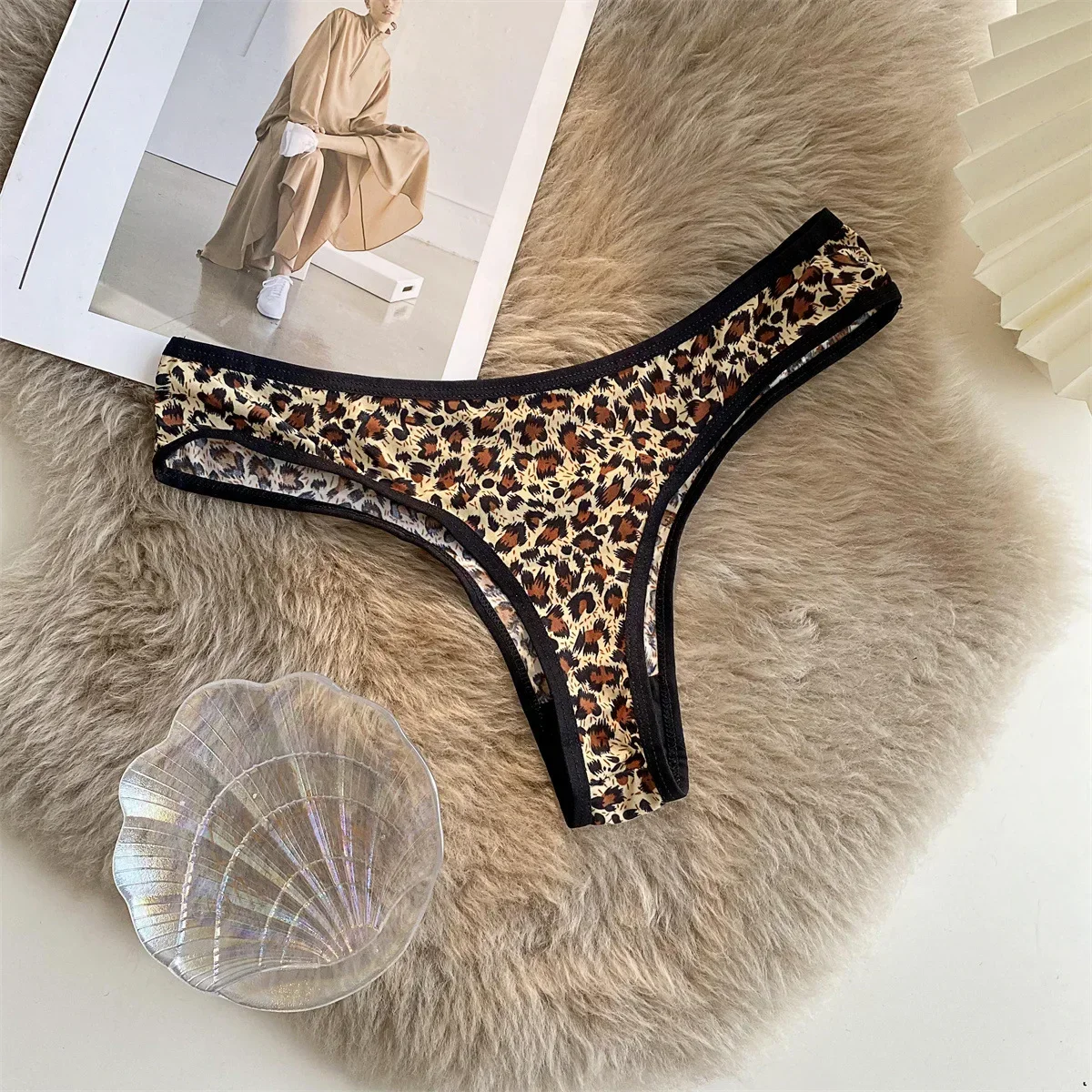 Leopard-print Sexy Women Panties Low Waist Ice Silk Women Briefs Seamless Cotton Hollow Out Thong Female Underwear Sexy Lingerie image 4