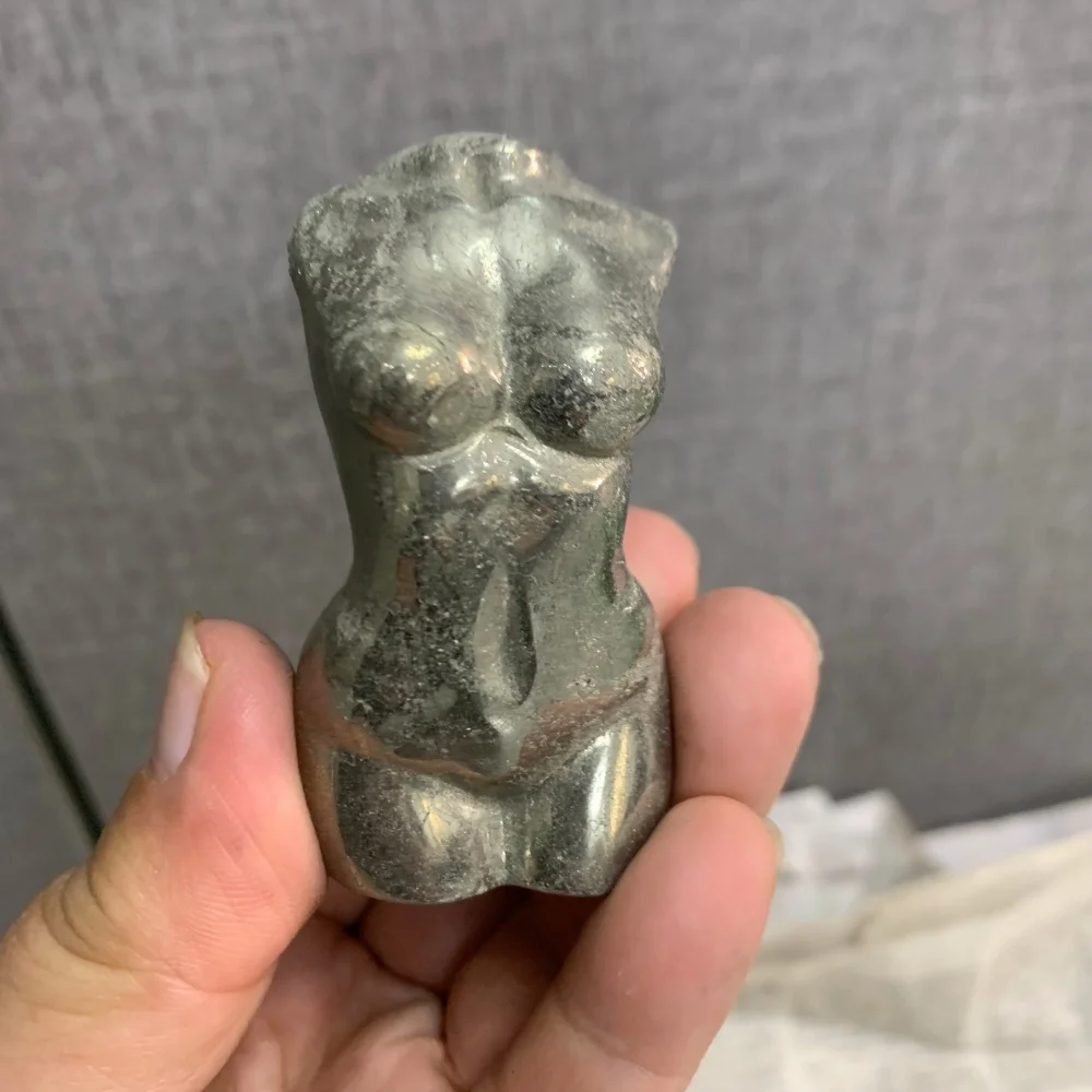 1PC Natural Pyrite Female Torso Statue Hand Carved Fool's Gold Goddess Body Sculpture Reiki Healing Gemstone Figurine Home Deskt
