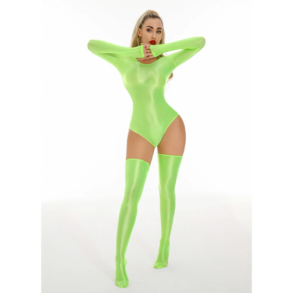 Neuer Unisex Glänzender Langarm-Catsuit Badeanzug Strumpfhose Sexy Body Teddies Elastischer Fitness-Bodysuit Bademode Leotard Unitard – Detail 16