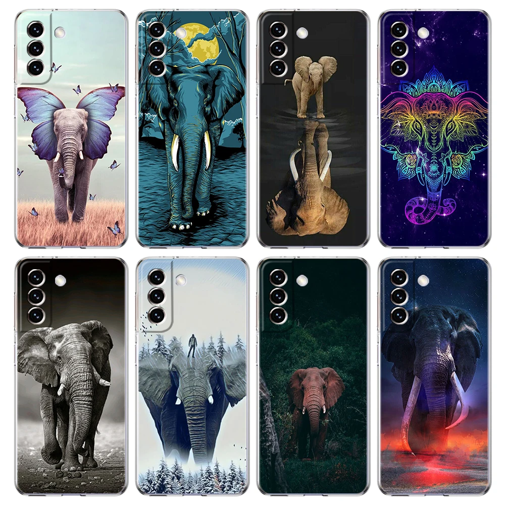 Elephant Transparent Cover for Samsung Galaxy S24 S23 S22 S20 S21 FE Ultra S24 S23 S10 S10E S9 S8 Plus 5G Phone Case Fundas Bags