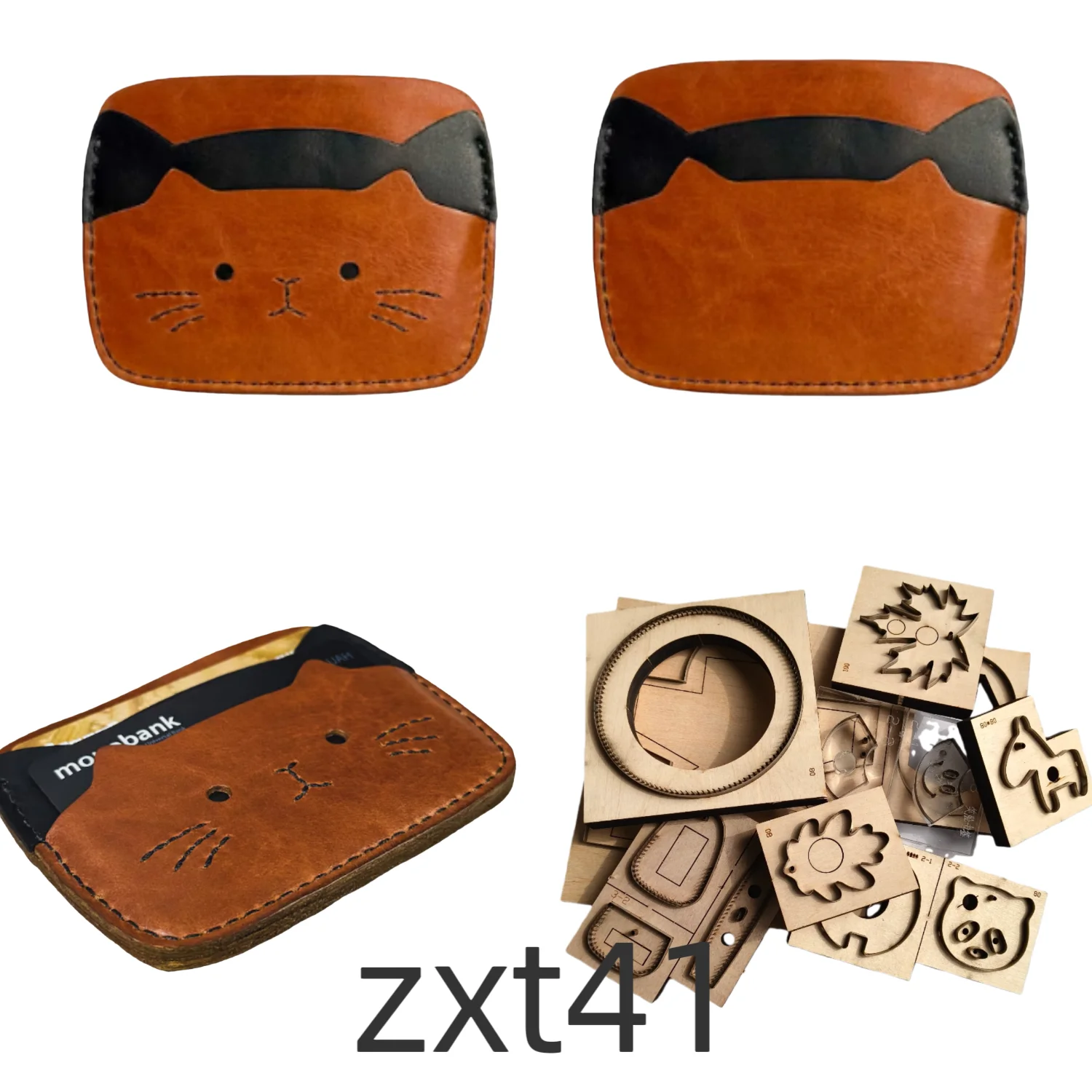Simple Cat Leather Card Case, leather cutting tool, hand-cutting knife, cutting mold, wooden mold tool zxt041