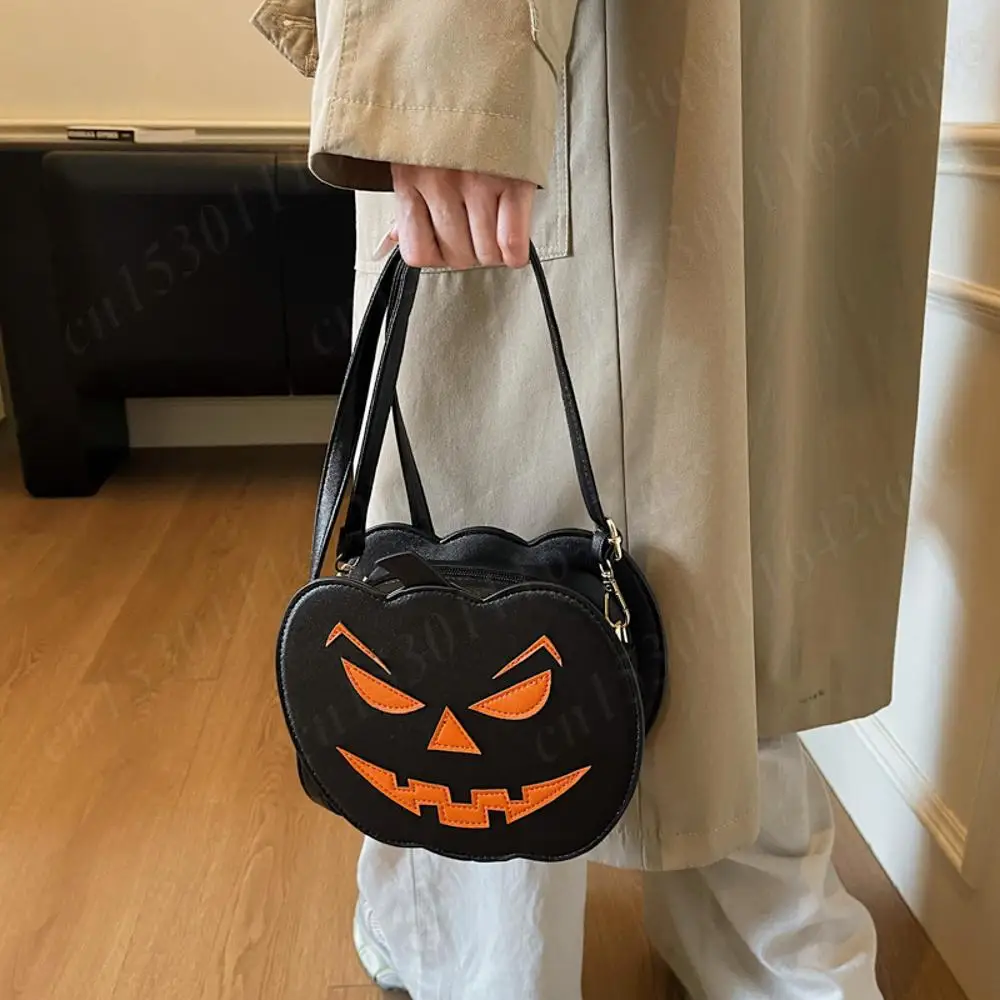 

Halloween PU Leather Shoulder Bag Cute Ghost Pumpkin Shape Crossbody Bags Large Capacity Creative Satchel Bag Festival Sling Bag