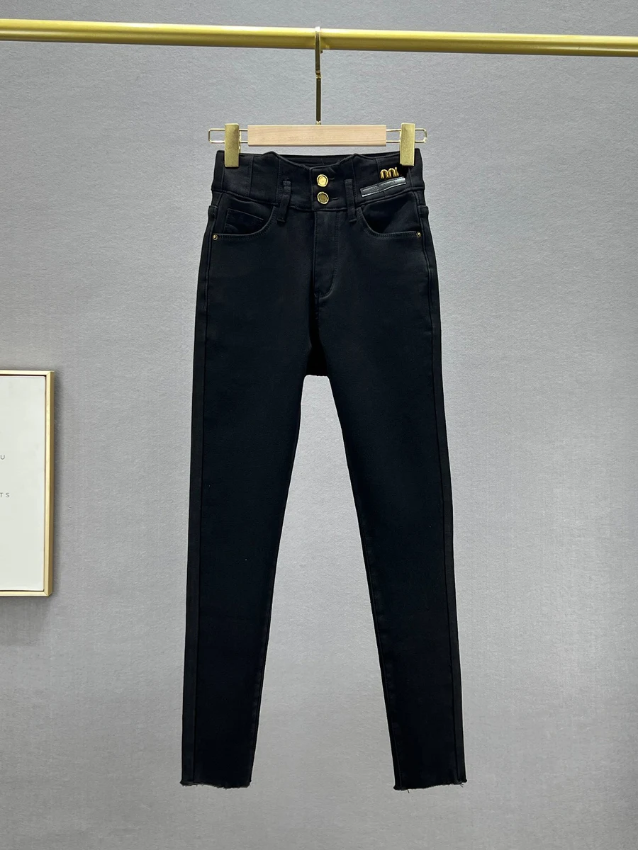 

Женские джинсы-скинни Fce Lined Thi Denim с высокой талией, облегающие, универсальные, укороченные, зимние, новые, эластичные