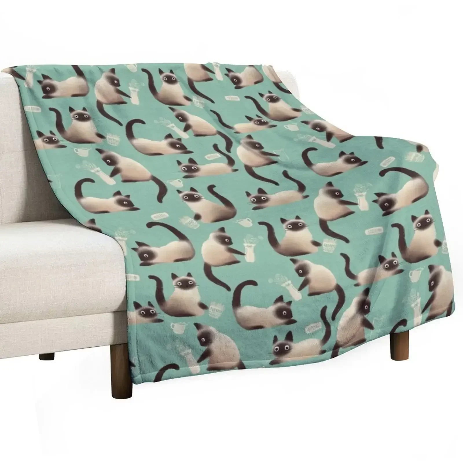 

Bad Siamese Cats Knocking Stuff Over Throw Blanket Travel Comforter Blankets