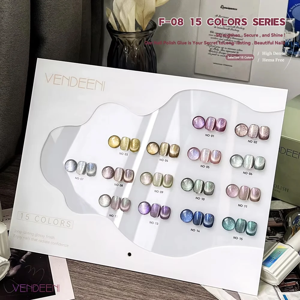 Vendeeni 15 Farben/Set Aurora Kristall Katzenaugen Gel Nagellack Glänzender Laser Nagelkunst Gel Lack Magnetischer UV Soak-Off Gel Nagellack – Detail 5