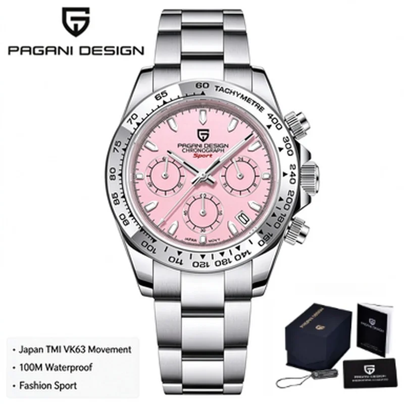 PAGANI DESIGN Stainless Steel Men Quartz Chronograph Watch 100M Waterproof Luxury Sports Wristcloc