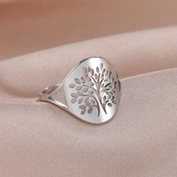 Unift Family Tree of Life Rings for Men Women Stainless Steel Leaf Tree Ring Vintage Viking Amulet Jewelry Party Birthday Gift