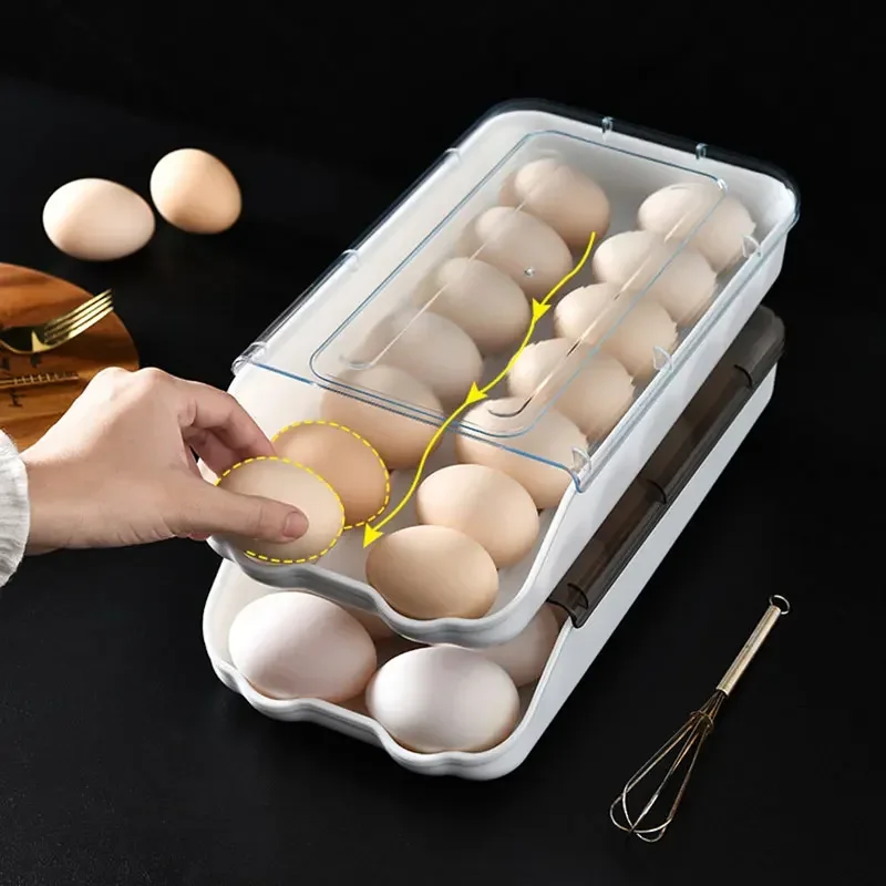 WHYY Rolling Egg Carton Refrigerator Organization Storage Container Boxes Preservation Racks for Kitchen Accessories Supplies