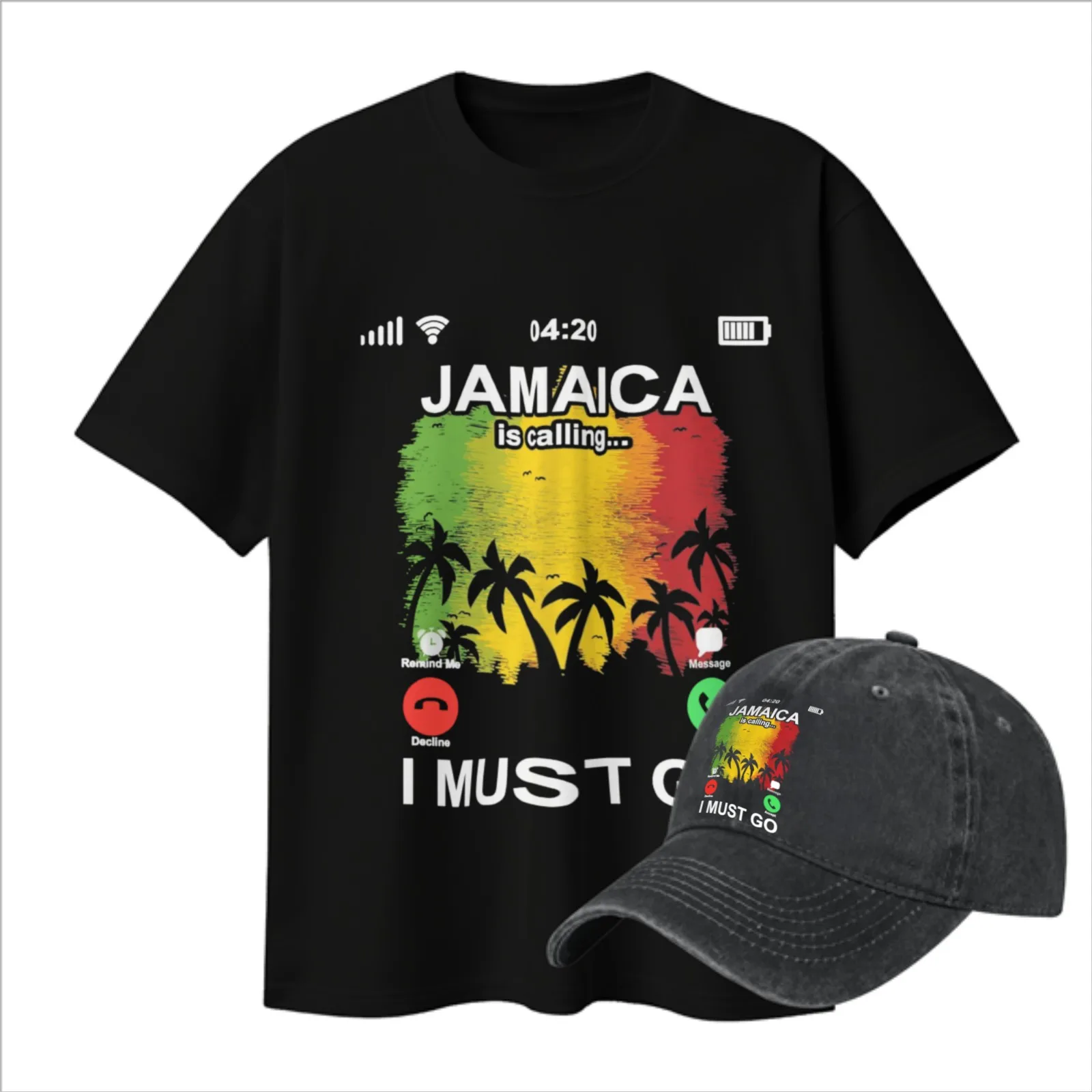 Jamaica Is Calling I Must Go Graphic Print Cotton T-Shirt Casual Short Sleeve Crewneck Tee