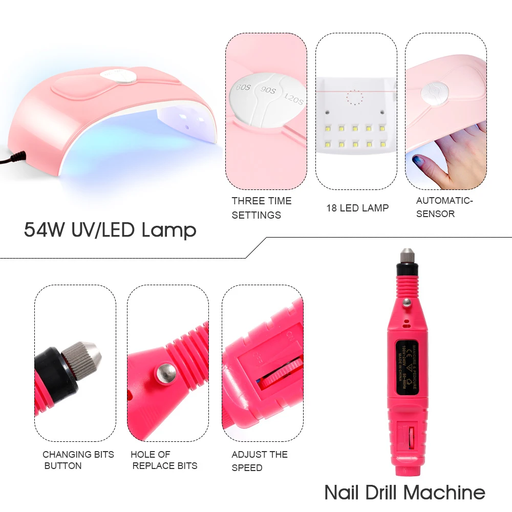 PHOENIXY Professional Gel Nail Kit 20/10 PCS Gel Nail Polish With UV LED Nail Lamp Semi Permanent Gel Varnish Manicure Tools Set