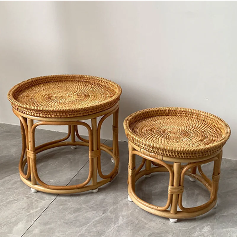 Handmade Rattan Woven Special Small Table Retro Storage Home Decoration Tea Table Storage Table For Living Room Bedroom Balcony