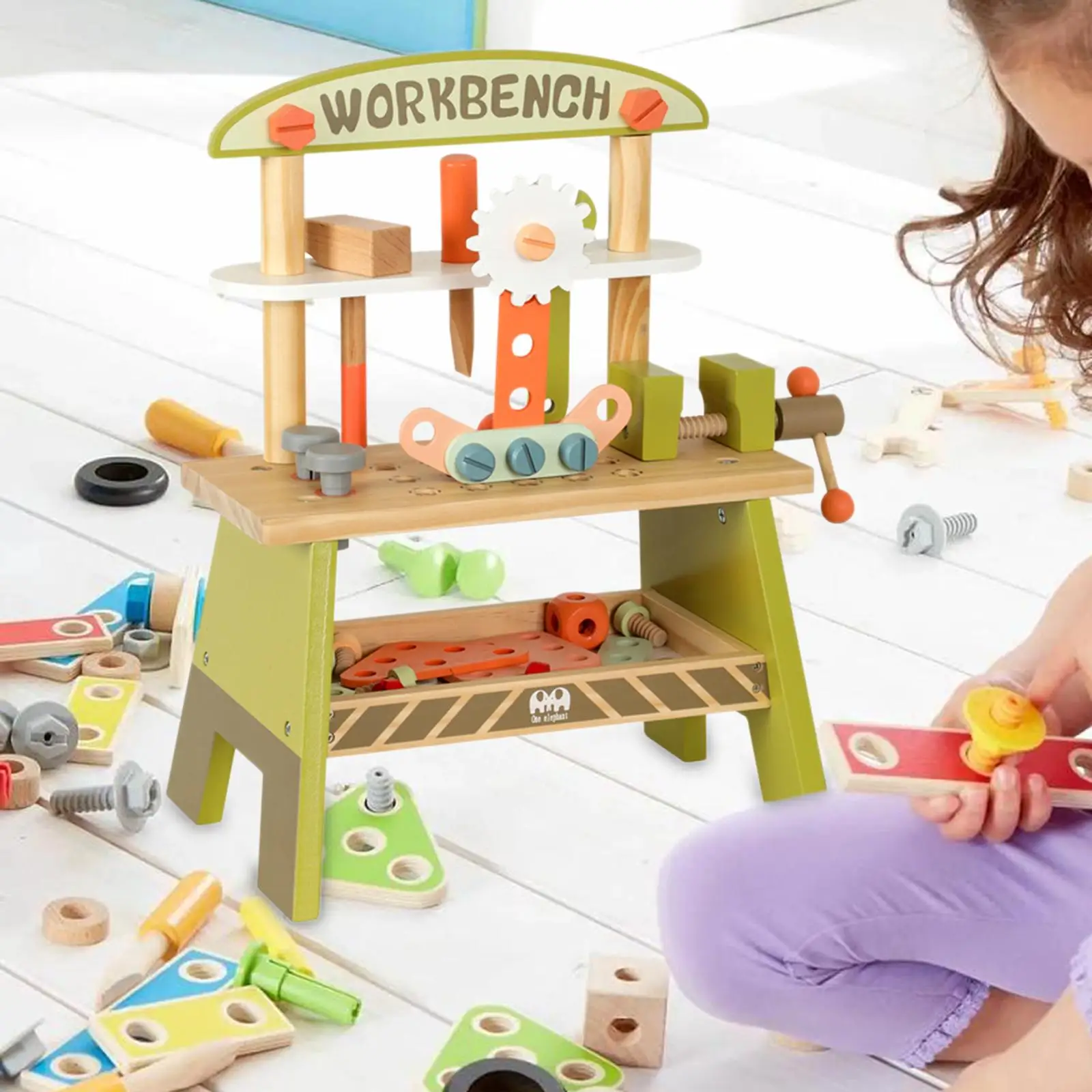 Small Wooden Kid Workbench Toy DIY Playset Creative Children Repair Play Tool Set for Ages 3+ Girls Boys Child Holiday Present