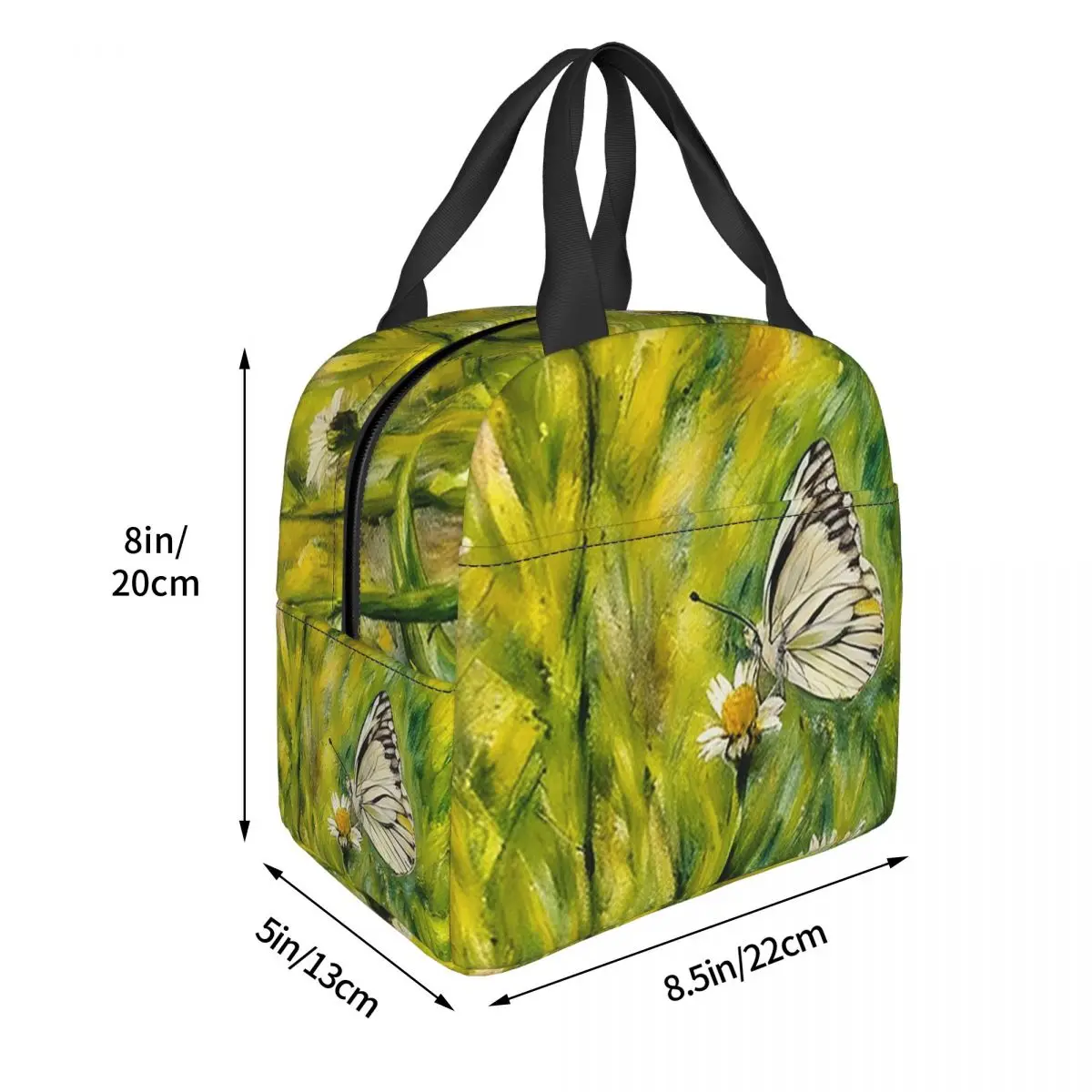 Butterfly Stands On Flowers Oil Painting Insulated Lunch Bag for Women Kids Portable Food Boxes Thermal Lunch Box Tote