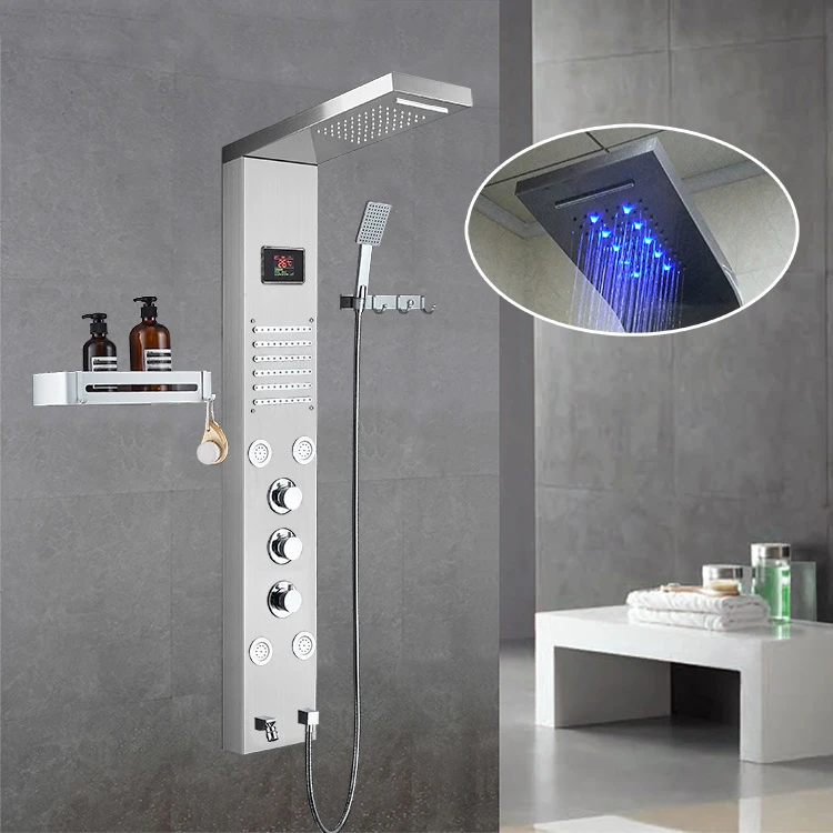 New Jet Shower Panel Column Thermostatic Massage System LED Rain Water Waterfall Shower