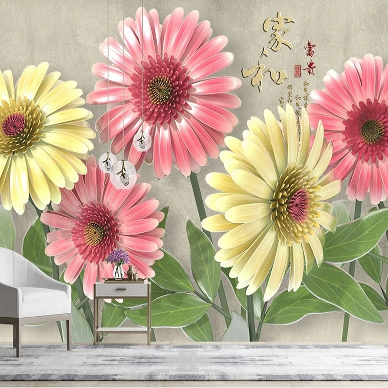 

Custom Wall Art Decorative Photo Murals 3D Stereoscopic Flowers TV Sofa Background Bedroom Wallpaper Designs Murales De Pared