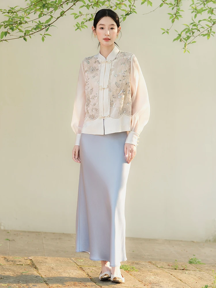 

Новая китайская бархатная вышитая кофта с круглым вырезом, с богатой вышивкой бисером, женский топ, модный традиционный стиль