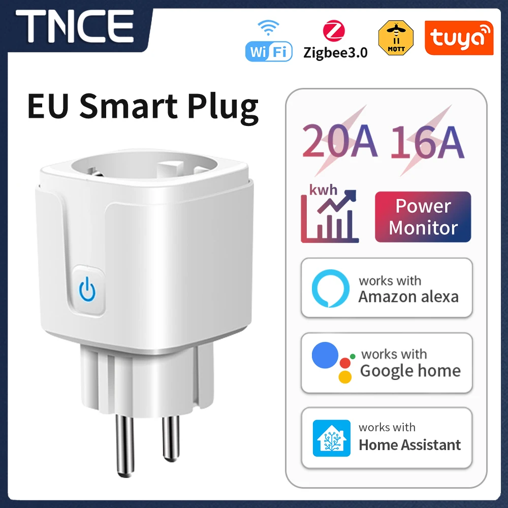 TNCE Tuya 16A/20A WiFi/Zigbee3.0 prise intelligente ue prise intelligente avec fonction de synchronisation de surveillance de l'alimentation fonctionne avec Alexa