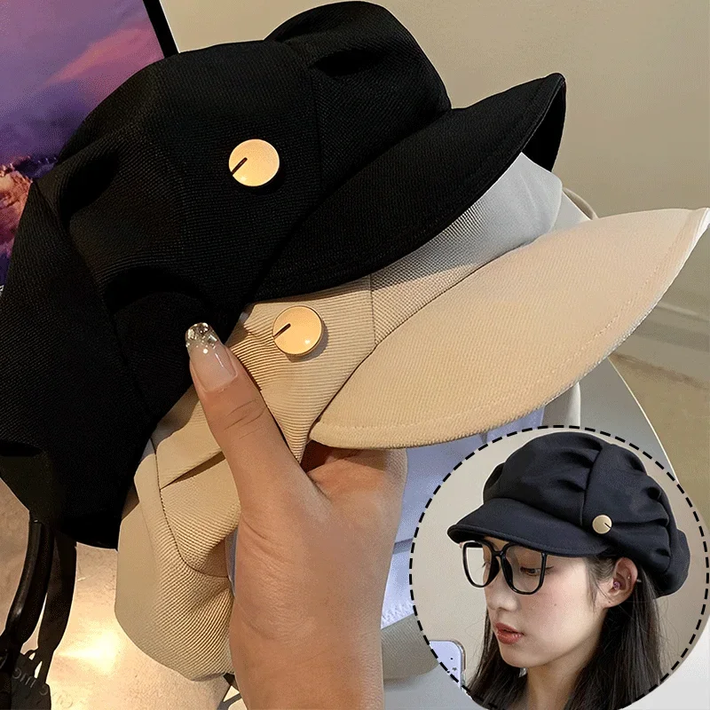 Vintage Cotton Beret Hat Autumn Winter Solid Color Pleated Berets Hats Octagonal Cap Soft Beret for Women Beret Painter Caps