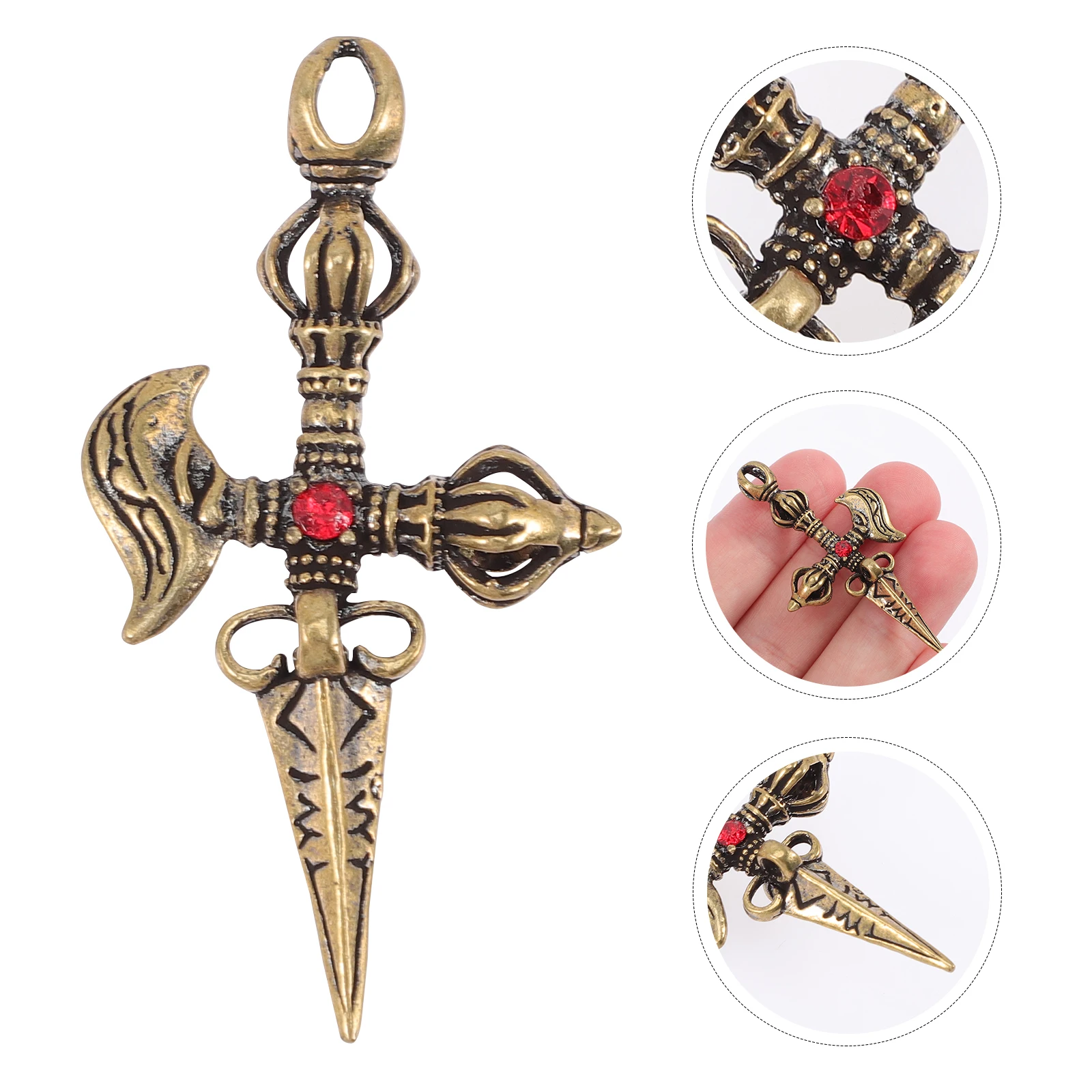 

3pcs Brass Keychain Small Cross Vajra Pestle Desk Decorations Golden Charms for Bracelets Retro Cross Buddhism Ornaments