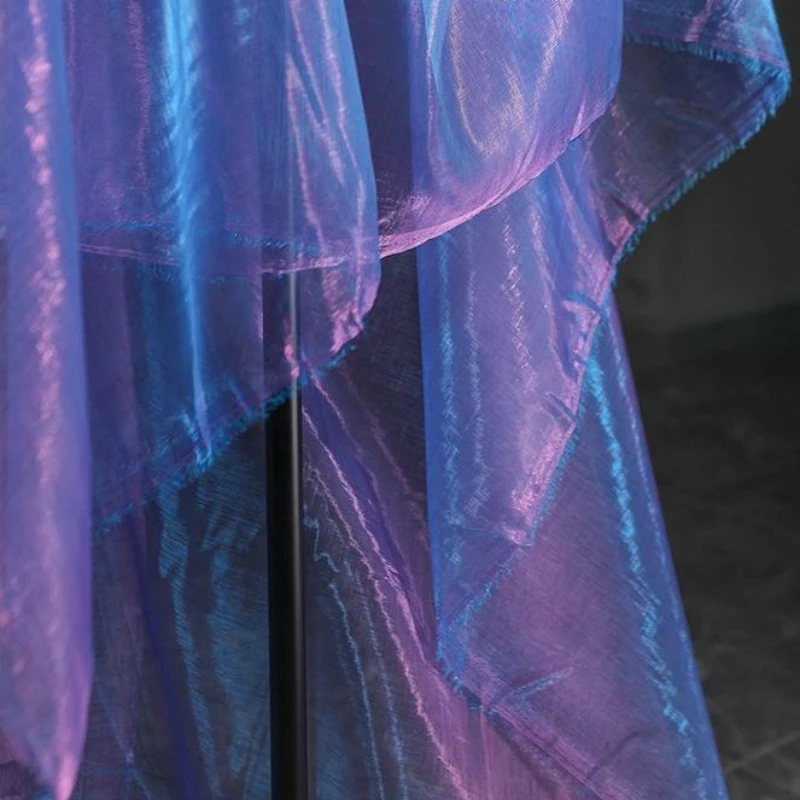 3/5/10yard Blue Purple Gradient Two Tone Sheer Organza Voile Fabric Shiny Creative Designer Cloth, By the Yard