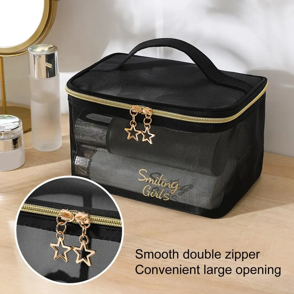 Pretty Transparent Toiletry Bag  Double Zippers Multifunctional Storage Bag  Women Fashion Cosmetic Bag