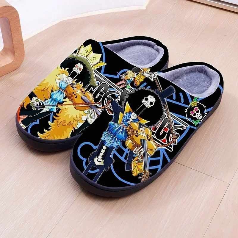 ONE PIECE Cartoon Warm Plush Cosplay Slippers Couple\'s Indoor Non-slip House Slides Men And Women Toe Wrap Home Cotton Shoes