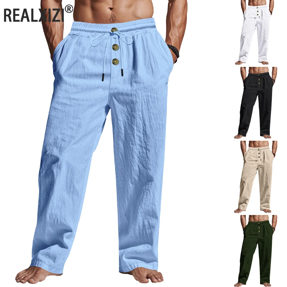 

Men's Breathable Pants Loose Cool Casual Long Pants Elastic Waist Long Pant Casual Large Size Streetwear Lightweight Trousers