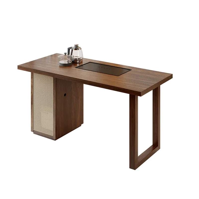 

All solid wood new Chinese-style North American black walnut balcony tea table and chair combination household small tea making