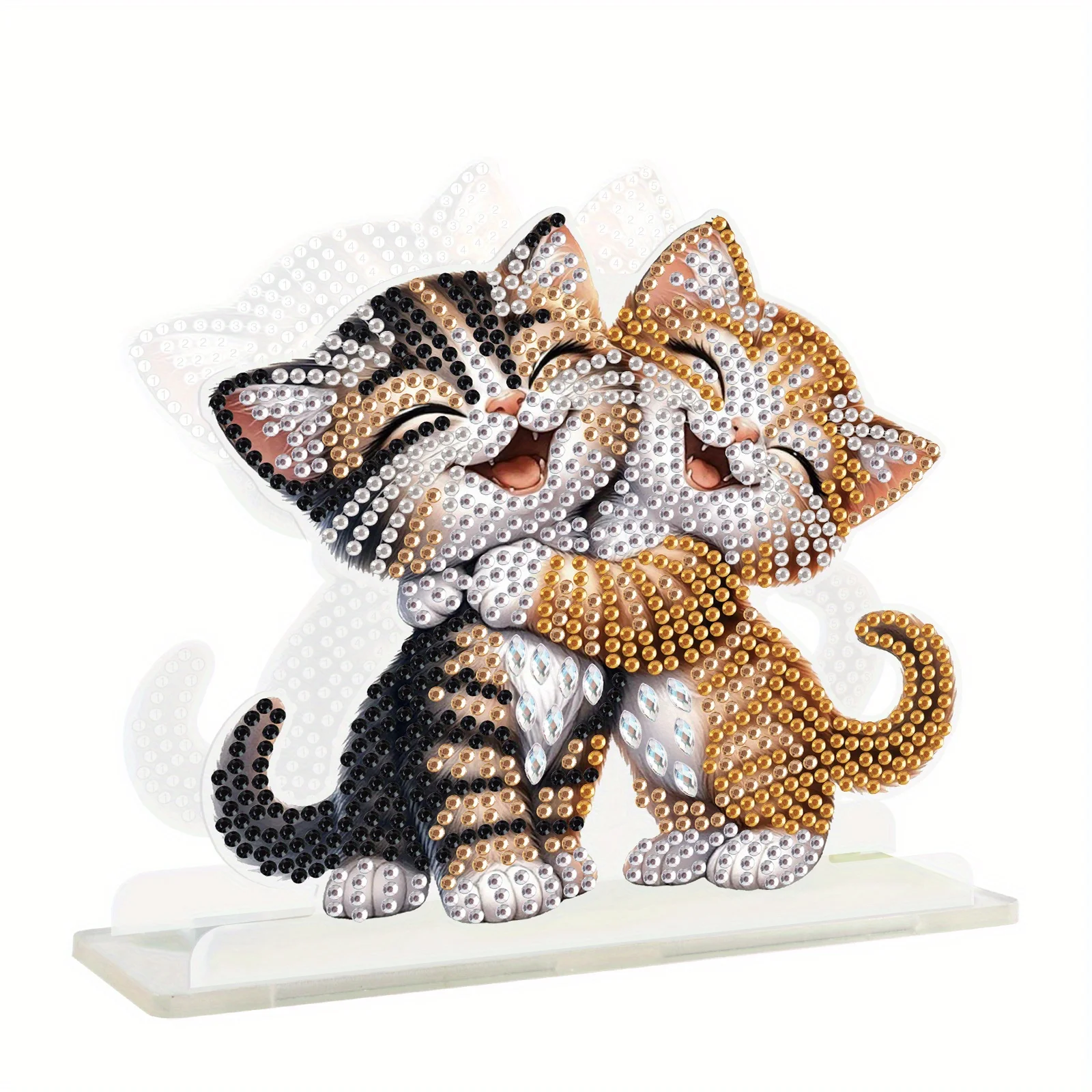 Kit de pintura de arte con diamantes, servilletero, bricolaje, con forma especial de diamante, dos gatitos, servilletero acrílico, regalo de decoración superior de mesa