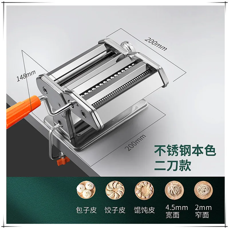 Máquina manual de fazer macarrão doméstica pequena máquina de macarrão de aço inoxidável enrolada à mão