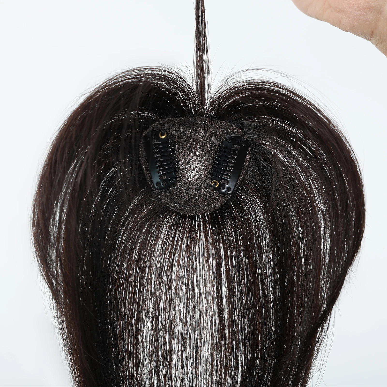 شعر بشري بني 100% بطول 10 بوصة للنساء مع مشبك سوالف في قطعة شعر بشراشيب على شكل قلب ملحقات وصلات هوائية علوية