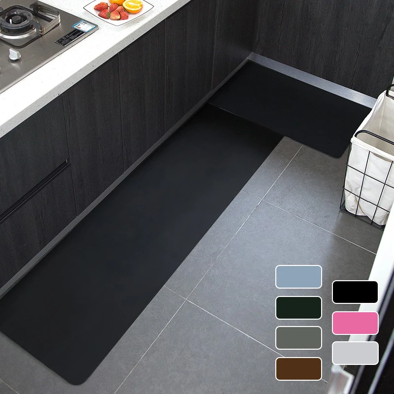 Floor Mat for Kitchen Oil-proof No-wash Non-slip Bathroom Door Rugs Waterproof PVC Leather Carpet Solid Color Long Size Mats 양탄자