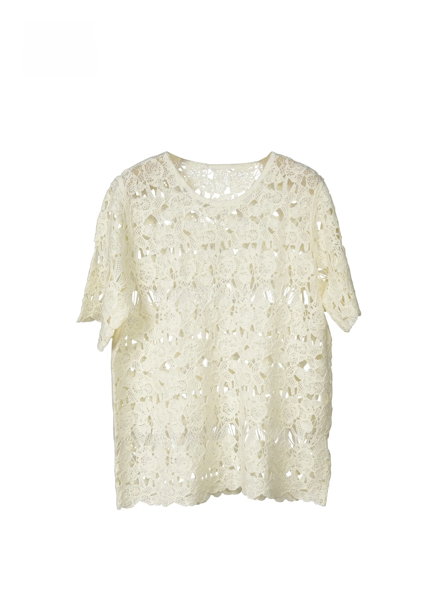 OIKOS Top de punto de manga corta con cuello redondo para mujer, estilo versátil de verano con aberturas, adelgazante, para el día a día, ajuste regular