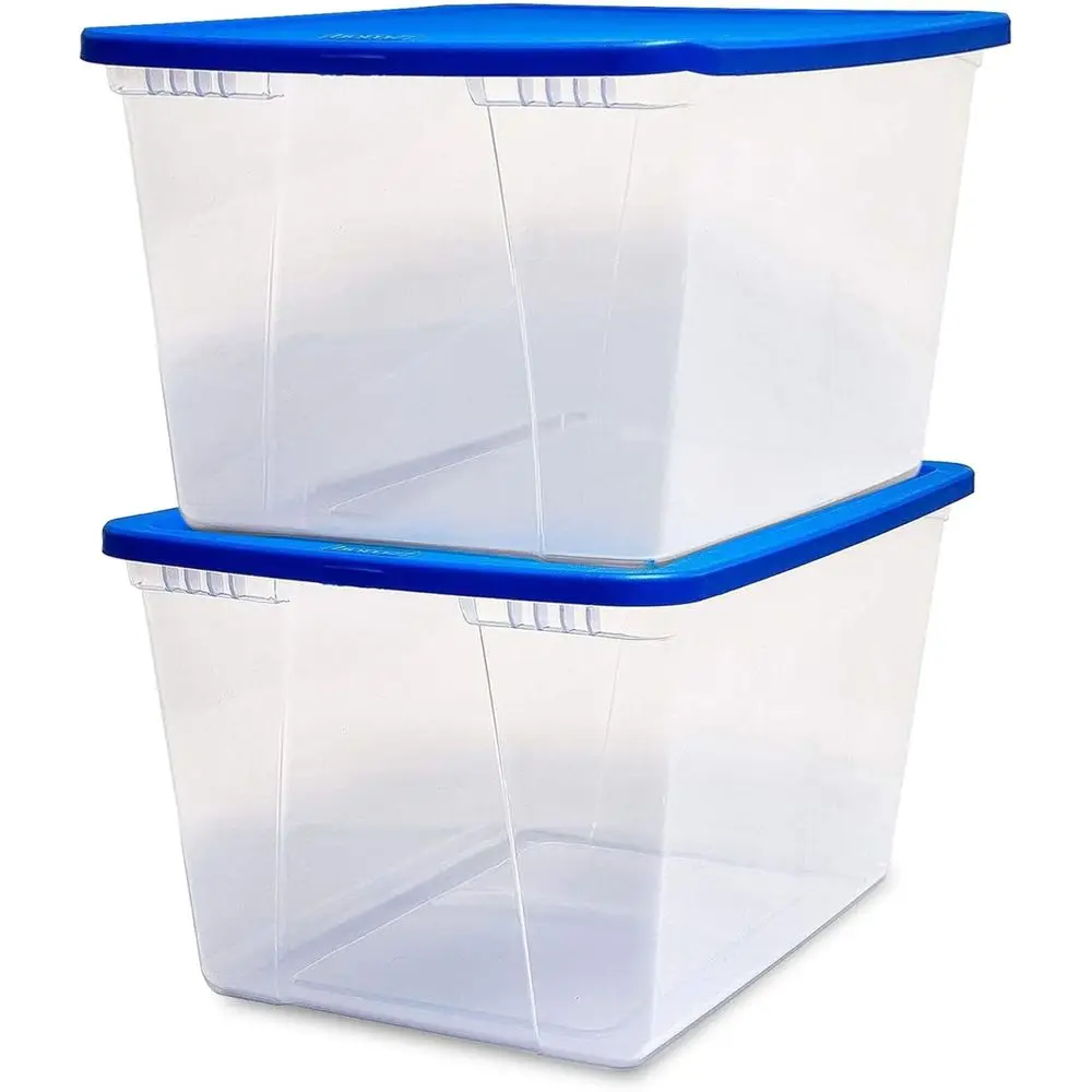

Набор из 2 больших прозрачных пластиковых контейнеров Snaplock с крышками, 56 кварт, синие - Штабелируемые ящики для хранения для спальни, ванной