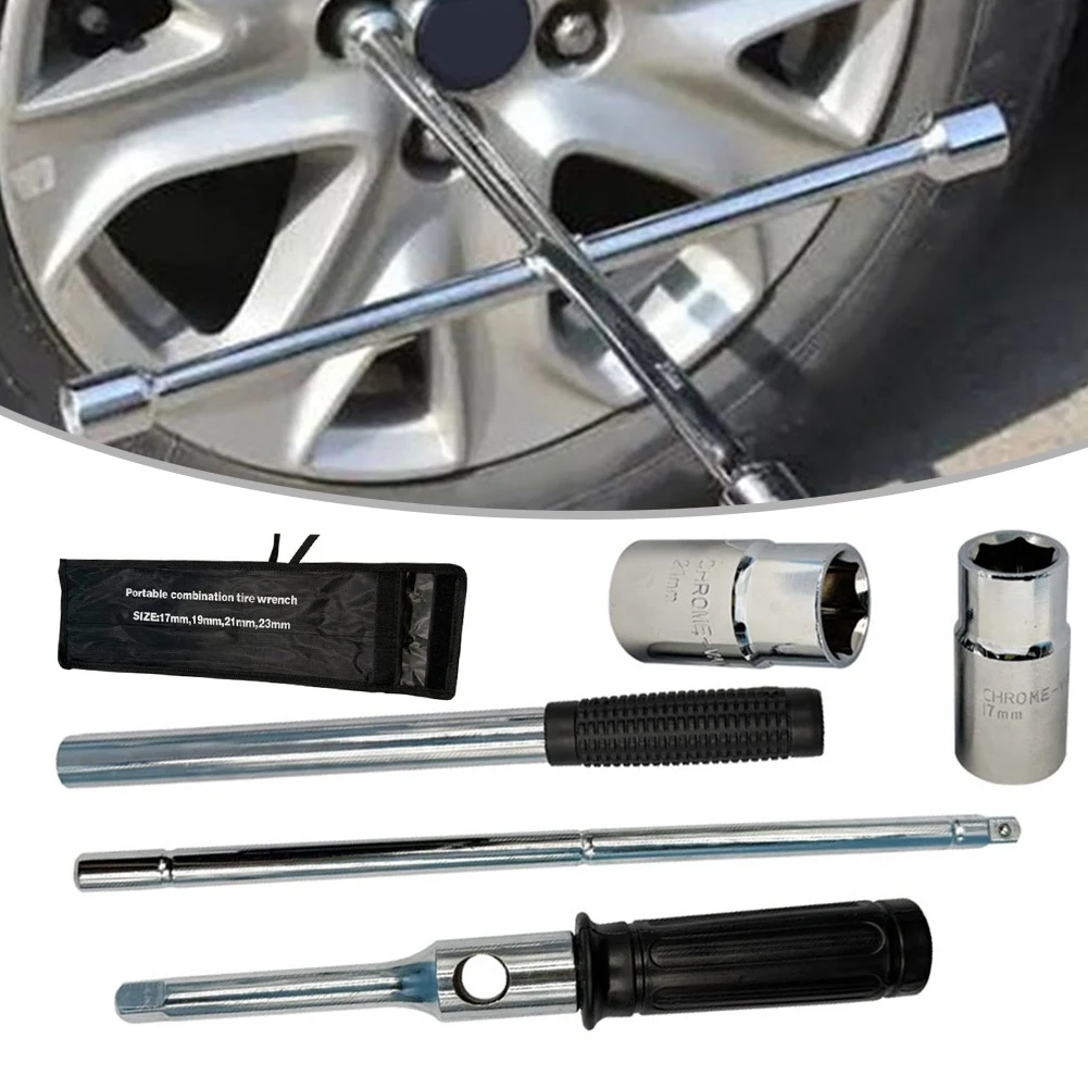 

Foldable Cross Lug Nut Wrench with Heavy Duty Steel Construction and 17 19 21 23mm Socket for Auto and Machinery