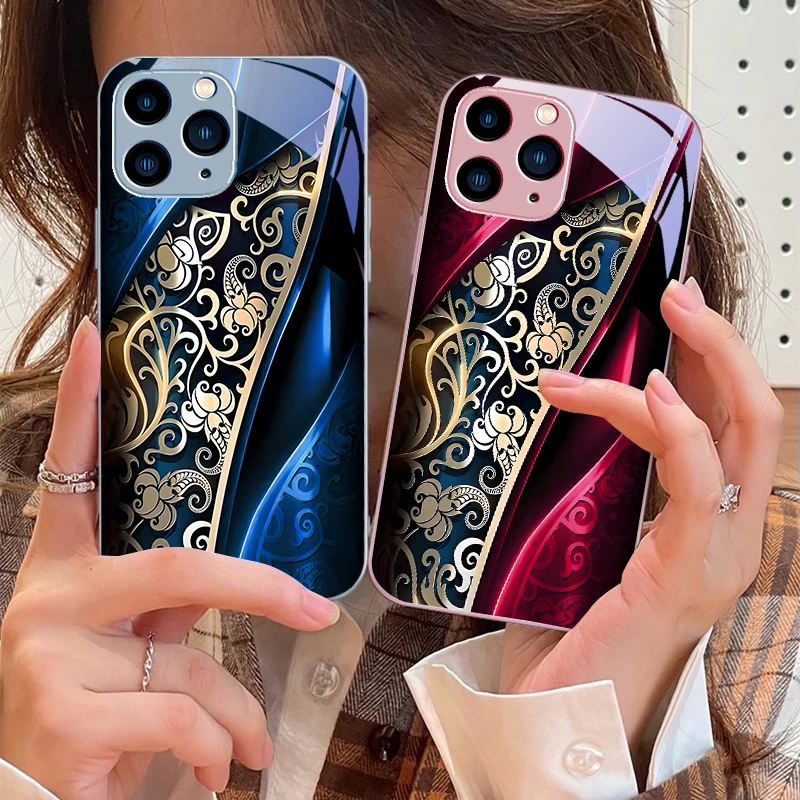 Fate Gear Black For IPhone 16 Pro Max 15 Pro 14 13 12 Mini 11 XS Max XR 7 8 Plu SE 2022 Tempered Glass Phone Case