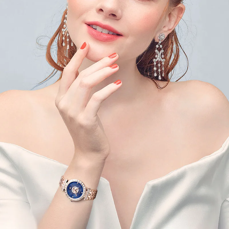 DITALING Orologio automatico da donna 28MM Orologi da donna di lusso Abito da polso meccanico Impermeabile Cristallo austriaco Semplice