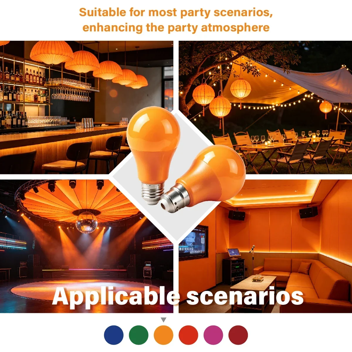 4–20 Stück orangefarbene LED-Dekorationslampen, 8 W, 640 lm, AC100–240 V, E27, B22, energiesparende Lichter, für Zuhause, KTV, Party, Hof, Bühnendekoration – Detail 7