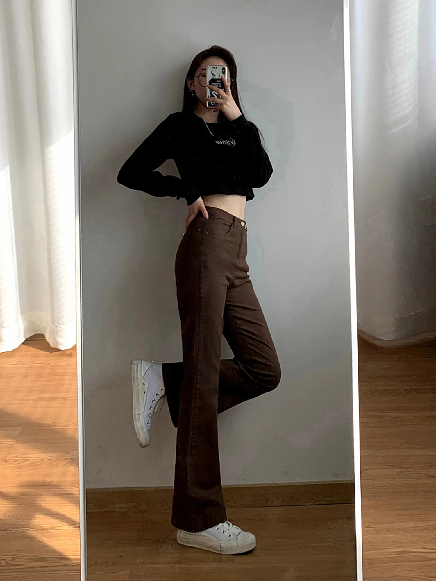 

plus Size Women's Bell Bottom Jeans High Waist Straight Leg Denim Pants Slimming Autumn Winter Fashion plus Size Girls