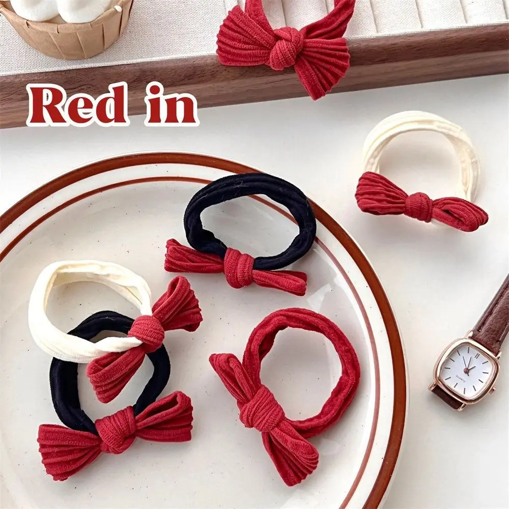 Bowknot New Year Elastic Hair Band New Year\'s Hairpin New Year Decor Red Bow Hair Rope Kids Gifts Korean Hair Accessories