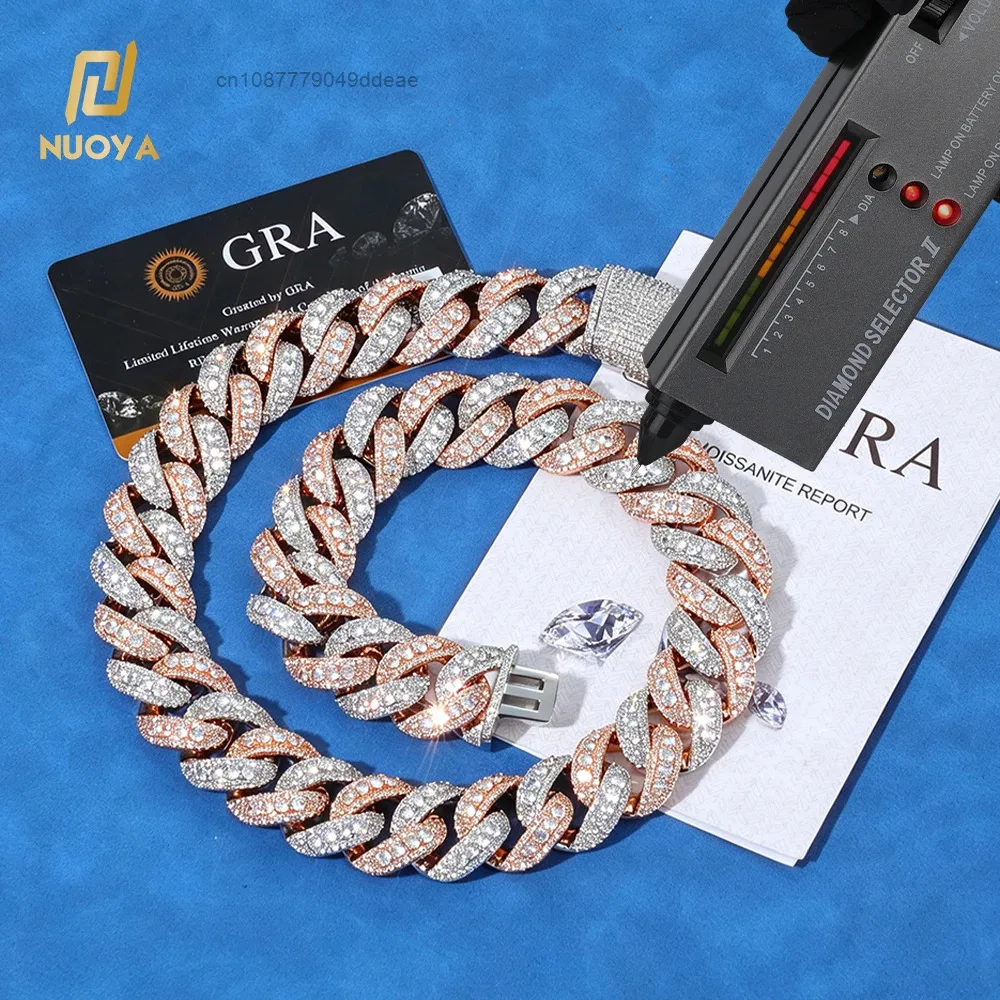 Luxury NUOYA Moissanite Jewelry 925 Sterling Silver Two Tone Cuban Link Chain Iced Out Diamond Flip Lock Clasp Necklace for M