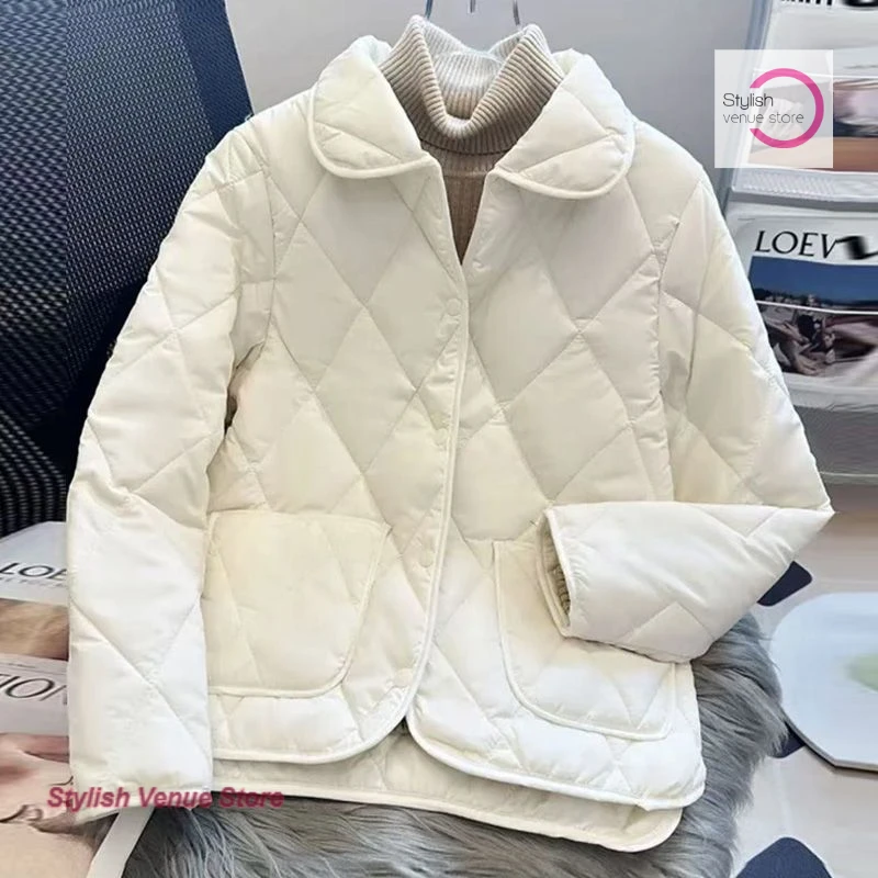 

Легкая пуховая хлопковая стеганая куртка в корейском стиле, женская осенне-зимняя модная тонкая легкая куртка с хлопковой подкладкой с бриллиантами