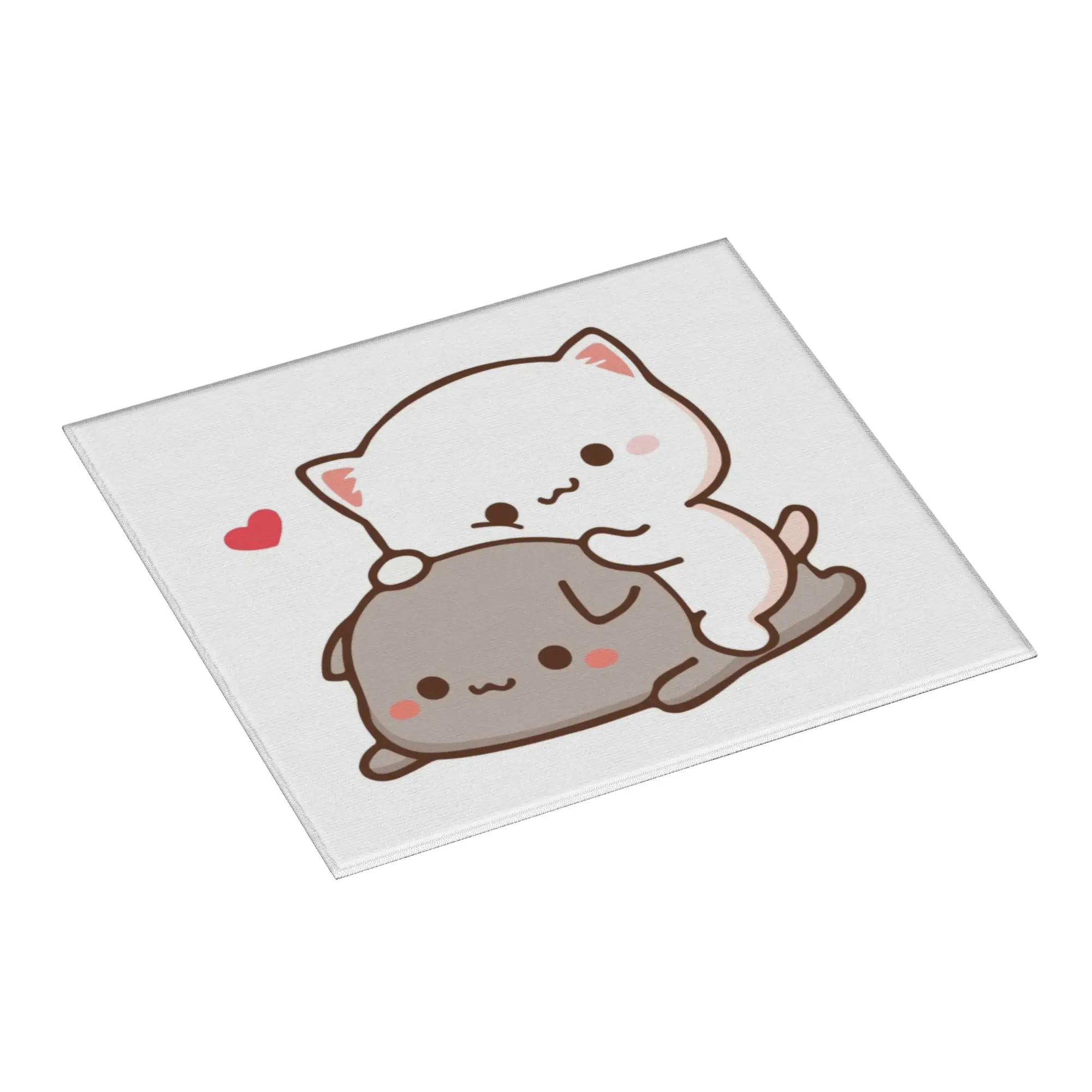 Peach Sitting on Goma Drying Mat For Kitchen Waterproof Non‑Slip Oil Proof Cute Mochi Cat Bathroom Countertop Protector Mat