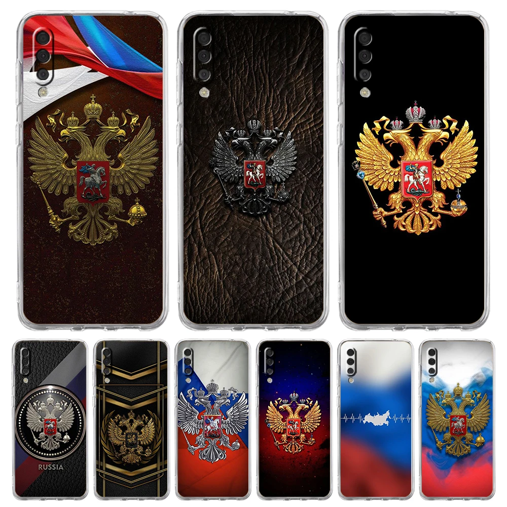 Russia Russian Flags Emblem Luxury Transparent Phone Case for Samsung Galaxy A12 A02 A03S A50 A70 A40 A10 A20 A30 Silicone Shell