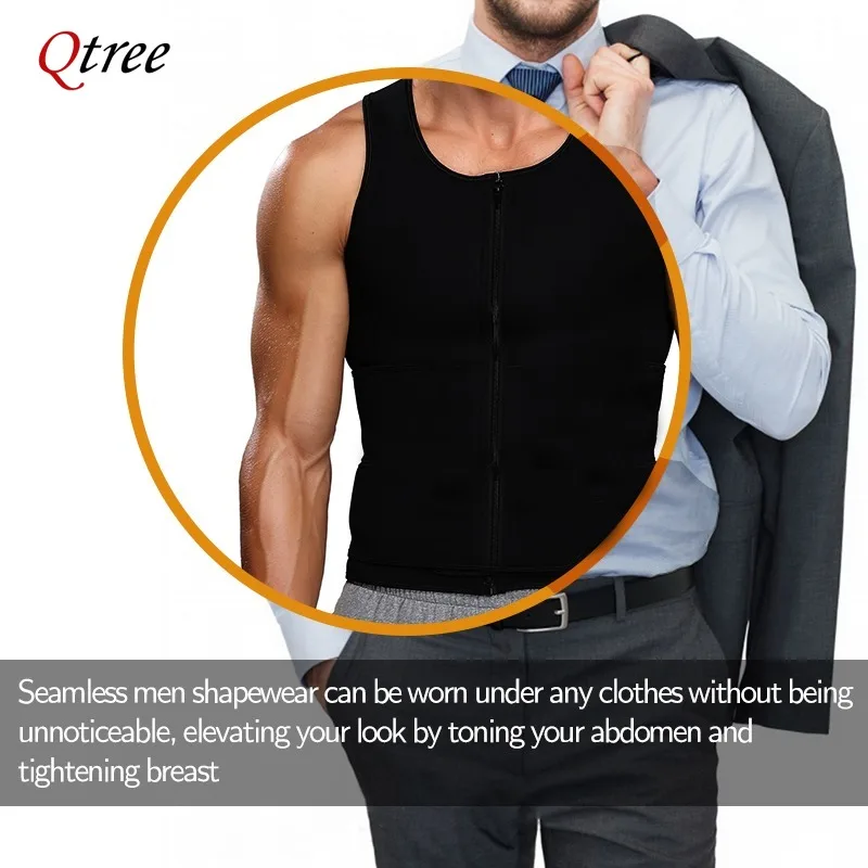 Qtree Sauna Sweat Jacket Men Compression Vest Body Shaper Tummy Control Waist Trainer Slimming Hot Neoprene Thermo Weight Loss