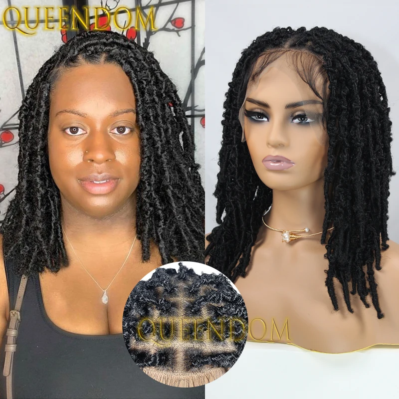 16 Inch Synthetic Box Braids Wig Faux Locs Distressed Looped Wigs for African Women Full Lace Crochet Passion Twist Braided Wig