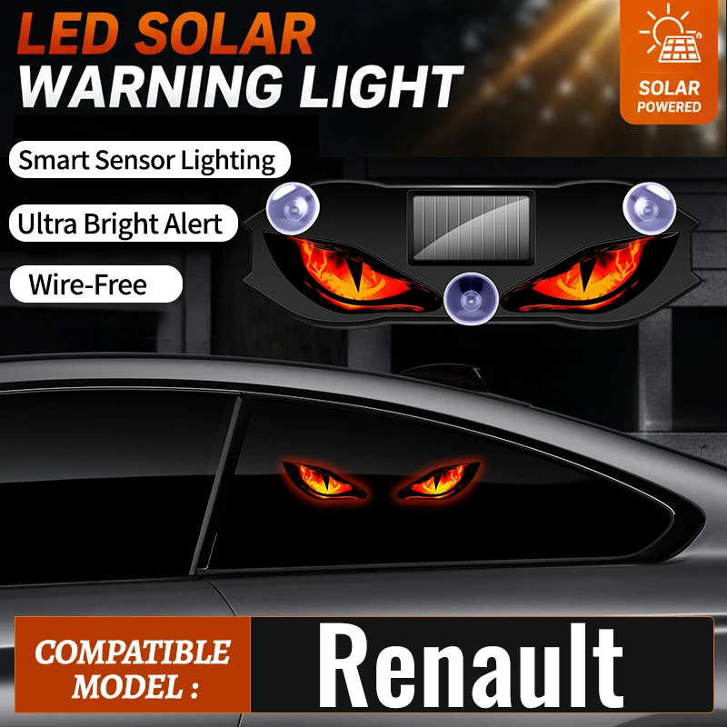 Fit For Renault Car Mounted LED Devil Eye Blinking Light Vibration Sensor Wireless Dynamic Anti Rear End Collision Solar Light