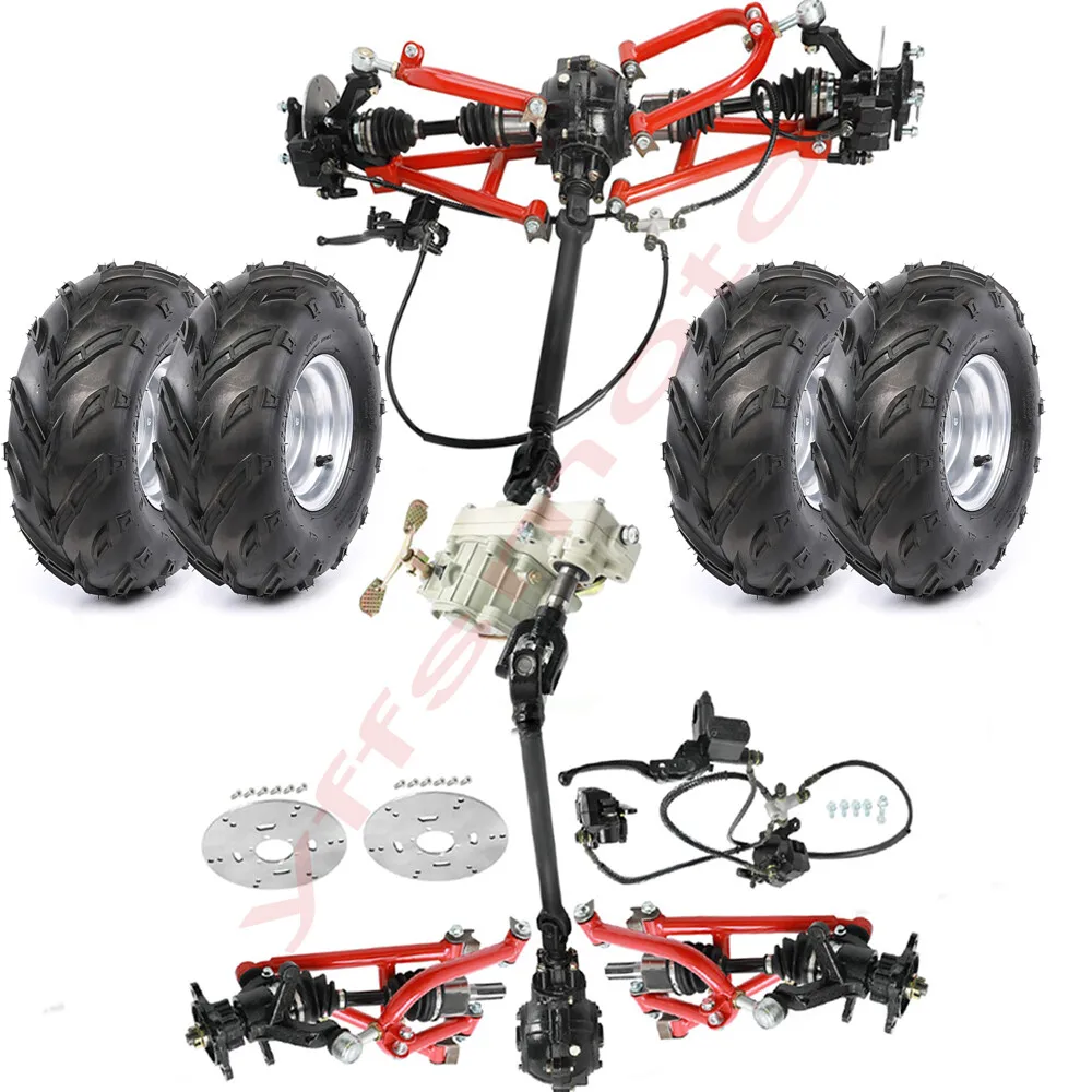 

4WD Four Wheeler Front Rear Drive Half Shaft CV Axle Gear Box Swingarm 7'' Tires for DIY Quad Buggy Off-Road ATV