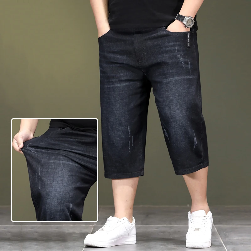 Summer New Product Added Enlarged Size Denim Short Cropped Pants Men\'s Denim Short Pants Trendy Cropped Jeans Dropship New